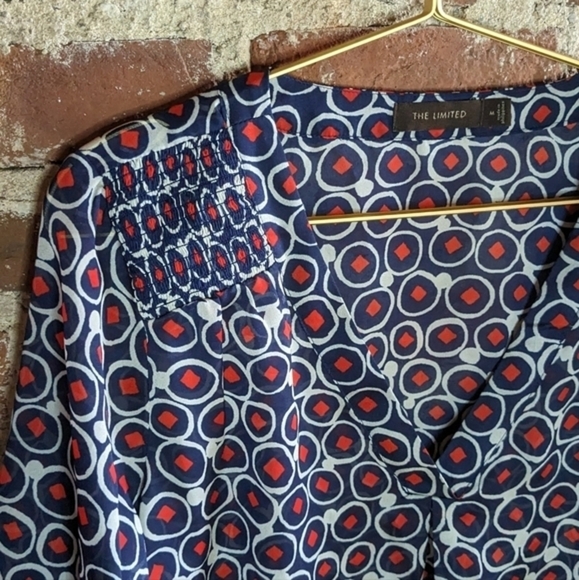 The Limited Medium Blue, Red & White Abstract‎ Sheer Tunic Blouse - Picture 2 of 12